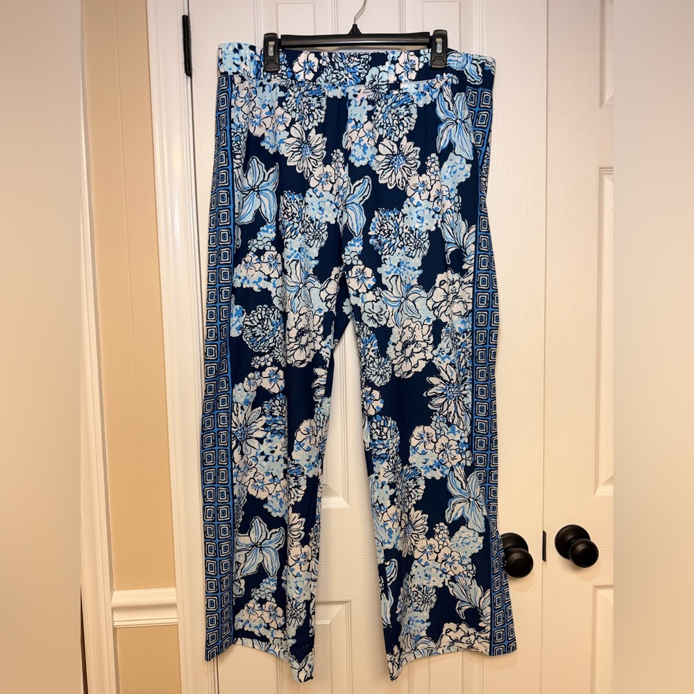 Lilly Pulitzer Bal Harbour Palazzo Pants XL Low Tide Navy Bouquet Wide Leg 32” - Picture 5 of 14